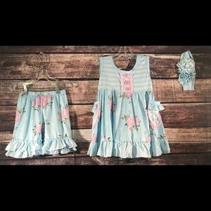 Little Girls Summer Short Set/matching Headband